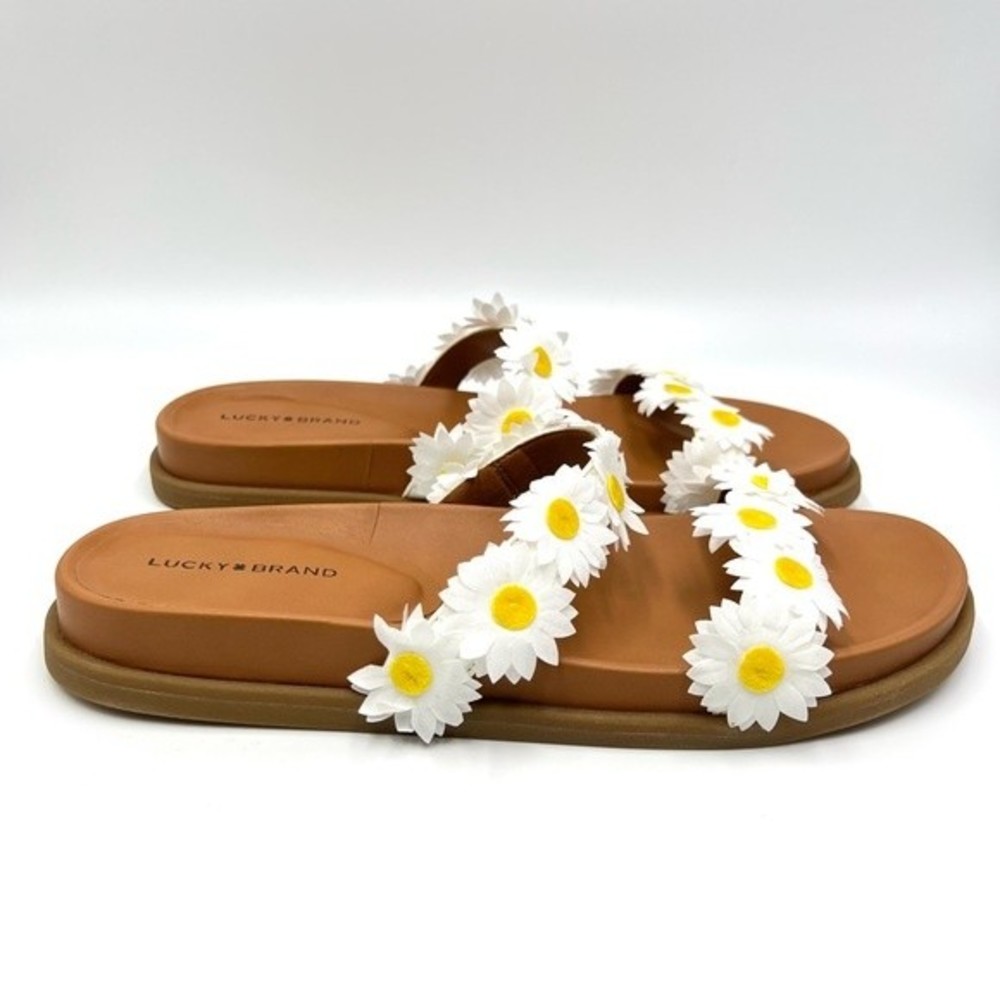 Lucky Brand Size 10 Yellow White Daisy Floral Flowers Sandals Slides Shoes